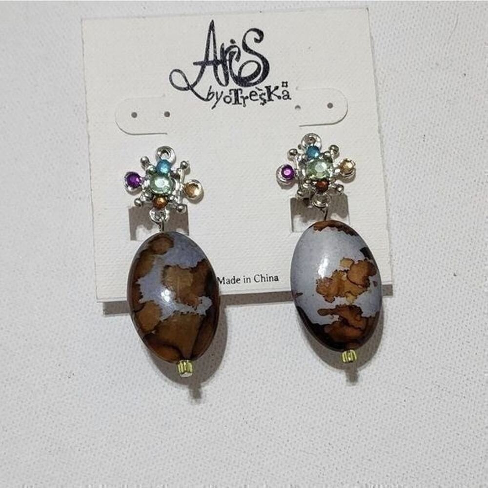 Treska Clip On Earrings Boho Rhinestone Pink Purple Silver Tone Dangle Barrel